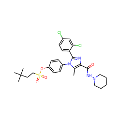 Cc1c(C(=O)NN2CCCCC2)nc(-c2ccc(Cl)cc2Cl)n1-c1ccc(OS(=O)(=O)CCC(C)(C)C)cc1 ZINC000136458895