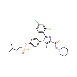 Cc1c(C(=O)NN2CCCCC2)nc(-c2ccc(Cl)cc2Cl)n1-c1ccc(OS(=O)(=O)CCC(C)C)cc1 ZINC000136239895