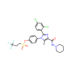 Cc1c(C(=O)NN2CCCCC2)nc(-c2ccc(Cl)cc2Cl)n1-c1ccc(OS(=O)(=O)CCC(F)(F)F)cc1 ZINC000137501277