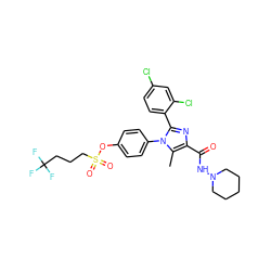 Cc1c(C(=O)NN2CCCCC2)nc(-c2ccc(Cl)cc2Cl)n1-c1ccc(OS(=O)(=O)CCCC(F)(F)F)cc1 ZINC000137509645