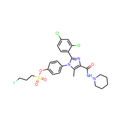 Cc1c(C(=O)NN2CCCCC2)nc(-c2ccc(Cl)cc2Cl)n1-c1ccc(OS(=O)(=O)CCCF)cc1 ZINC000137204234