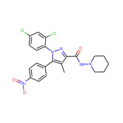 Cc1c(C(=O)NN2CCCCC2)nn(-c2ccc(Cl)cc2Cl)c1-c1ccc([N+](=O)[O-])cc1 ZINC000013794359