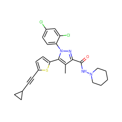 Cc1c(C(=O)NN2CCCCC2)nn(-c2ccc(Cl)cc2Cl)c1-c1ccc(C#CC2CC2)s1 ZINC000040954140