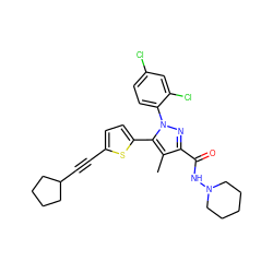 Cc1c(C(=O)NN2CCCCC2)nn(-c2ccc(Cl)cc2Cl)c1-c1ccc(C#CC2CCCC2)s1 ZINC000040972483