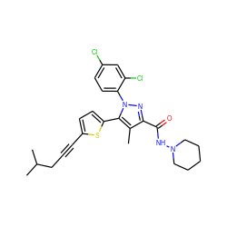 Cc1c(C(=O)NN2CCCCC2)nn(-c2ccc(Cl)cc2Cl)c1-c1ccc(C#CCC(C)C)s1 ZINC000040864079