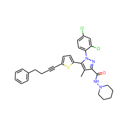 Cc1c(C(=O)NN2CCCCC2)nn(-c2ccc(Cl)cc2Cl)c1-c1ccc(C#CCCc2ccccc2)s1 ZINC000042890242