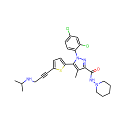 Cc1c(C(=O)NN2CCCCC2)nn(-c2ccc(Cl)cc2Cl)c1-c1ccc(C#CCNC(C)C)s1 ZINC000049881693