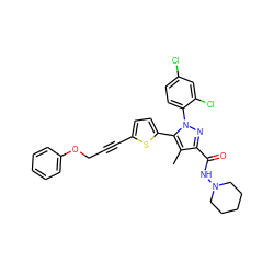 Cc1c(C(=O)NN2CCCCC2)nn(-c2ccc(Cl)cc2Cl)c1-c1ccc(C#CCOc2ccccc2)s1 ZINC000042891415