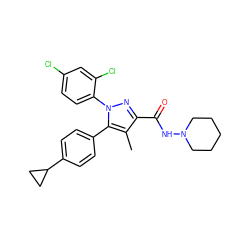 Cc1c(C(=O)NN2CCCCC2)nn(-c2ccc(Cl)cc2Cl)c1-c1ccc(C2CC2)cc1 ZINC000043121023