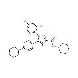 Cc1c(C(=O)NN2CCCCC2)nn(-c2ccc(Cl)cc2Cl)c1-c1ccc(C2CCCCC2)cc1 ZINC000043062191