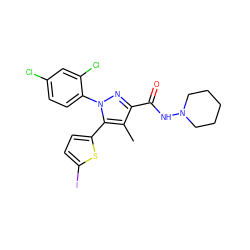 Cc1c(C(=O)NN2CCCCC2)nn(-c2ccc(Cl)cc2Cl)c1-c1ccc(I)s1 ZINC000044388486