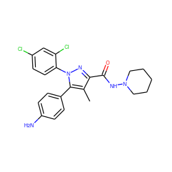 Cc1c(C(=O)NN2CCCCC2)nn(-c2ccc(Cl)cc2Cl)c1-c1ccc(N)cc1 ZINC000013794362