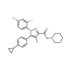 Cc1c(C(=O)NN2CCCCC2)nn(-c2ccc(Cl)cc2F)c1-c1ccc(C2CC2)cc1 ZINC000043120325