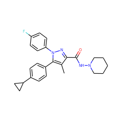 Cc1c(C(=O)NN2CCCCC2)nn(-c2ccc(F)cc2)c1-c1ccc(C2CC2)cc1 ZINC000043120277