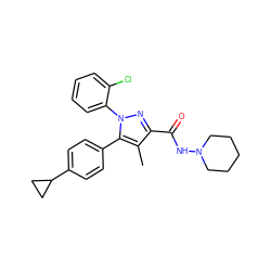 Cc1c(C(=O)NN2CCCCC2)nn(-c2ccccc2Cl)c1-c1ccc(C2CC2)cc1 ZINC000043072035