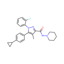 Cc1c(C(=O)NN2CCCCC2)nn(-c2ccccc2F)c1-c1ccc(C2CC2)cc1 ZINC000043018620