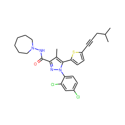 Cc1c(C(=O)NN2CCCCCC2)nn(-c2ccc(Cl)cc2Cl)c1-c1ccc(C#CCC(C)C)s1 ZINC000040867298