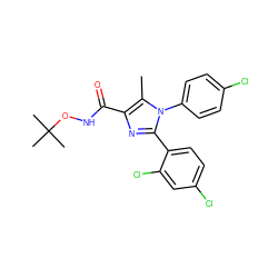 Cc1c(C(=O)NOC(C)(C)C)nc(-c2ccc(Cl)cc2Cl)n1-c1ccc(Cl)cc1 ZINC000013611894