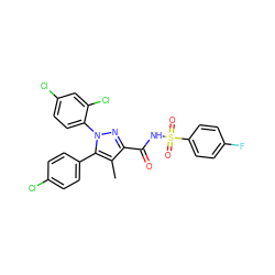 Cc1c(C(=O)NS(=O)(=O)c2ccc(F)cc2)nn(-c2ccc(Cl)cc2Cl)c1-c1ccc(Cl)cc1 ZINC000049872252