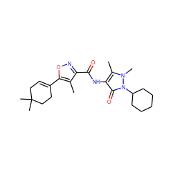 Cc1c(C(=O)Nc2c(C)n(C)n(C3CCCCC3)c2=O)noc1C1=CCC(C)(C)CC1 ZINC001772635933