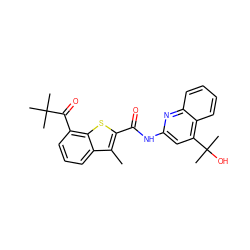 Cc1c(C(=O)Nc2cc(C(C)(C)O)c3ccccc3n2)sc2c(C(=O)C(C)(C)C)cccc12 ZINC001772585455