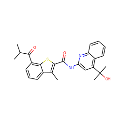 Cc1c(C(=O)Nc2cc(C(C)(C)O)c3ccccc3n2)sc2c(C(=O)C(C)C)cccc12 ZINC001772625644