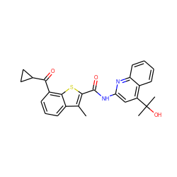 Cc1c(C(=O)Nc2cc(C(C)(C)O)c3ccccc3n2)sc2c(C(=O)C3CC3)cccc12 ZINC001772616916