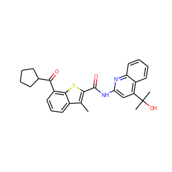 Cc1c(C(=O)Nc2cc(C(C)(C)O)c3ccccc3n2)sc2c(C(=O)C3CCCC3)cccc12 ZINC001772599406