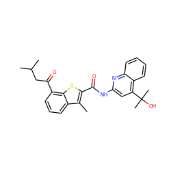 Cc1c(C(=O)Nc2cc(C(C)(C)O)c3ccccc3n2)sc2c(C(=O)CC(C)C)cccc12 ZINC001772603092