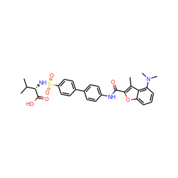 Cc1c(C(=O)Nc2ccc(-c3ccc(S(=O)(=O)N[C@H](C(=O)O)C(C)C)cc3)cc2)oc2cccc(N(C)C)c12 ZINC000042989654