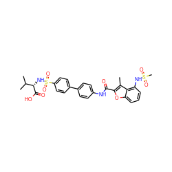 Cc1c(C(=O)Nc2ccc(-c3ccc(S(=O)(=O)N[C@H](C(=O)O)C(C)C)cc3)cc2)oc2cccc(NS(C)(=O)=O)c12 ZINC000043120302