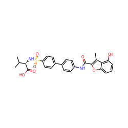 Cc1c(C(=O)Nc2ccc(-c3ccc(S(=O)(=O)N[C@H](C(=O)O)C(C)C)cc3)cc2)oc2cccc(O)c12 ZINC000043074941