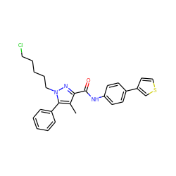 Cc1c(C(=O)Nc2ccc(-c3ccsc3)cc2)nn(CCCCCCl)c1-c1ccccc1 ZINC000098084462