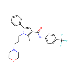 Cc1c(C(=O)Nc2ccc(C(F)(F)F)cc2)cc(-c2ccccc2)n1CCCN1CCOCC1 ZINC000221028452