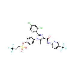 Cc1c(C(=O)Nc2ccc(C(F)(F)F)cn2)nc(-c2ccc(Cl)cc2Cl)n1-c1ccc(OS(=O)(=O)CCC(F)(F)F)cc1 ZINC000161749413