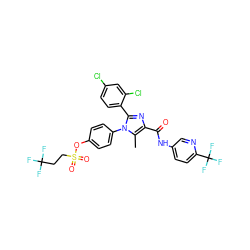 Cc1c(C(=O)Nc2ccc(C(F)(F)F)nc2)nc(-c2ccc(Cl)cc2Cl)n1-c1ccc(OS(=O)(=O)CCC(F)(F)F)cc1 ZINC000162423872