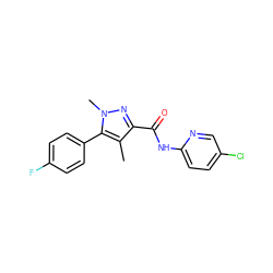 Cc1c(C(=O)Nc2ccc(Cl)cn2)nn(C)c1-c1ccc(F)cc1 ZINC000095605329