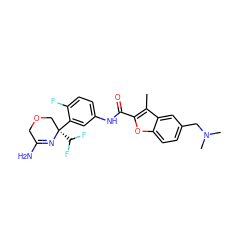 Cc1c(C(=O)Nc2ccc(F)c([C@]3(C(F)F)COCC(N)=N3)c2)oc2ccc(CN(C)C)cc12 ZINC000113656570