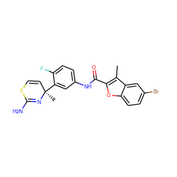 Cc1c(C(=O)Nc2ccc(F)c([C@]3(C)C=CSC(N)=N3)c2)oc2ccc(Br)cc12 ZINC000068197546