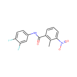 Cc1c(C(=O)Nc2ccc(F)c(F)c2)cccc1[N+](=O)[O-] ZINC000000437020