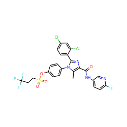 Cc1c(C(=O)Nc2ccc(F)nc2)nc(-c2ccc(Cl)cc2Cl)n1-c1ccc(OS(=O)(=O)CCC(F)(F)F)cc1 ZINC000043152654