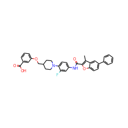 Cc1c(C(=O)Nc2ccc(N3CCC(COc4cccc(C(=O)O)c4)CC3)c(F)c2)oc2ccc(-c3ccccc3)cc12 ZINC000095587453