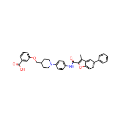 Cc1c(C(=O)Nc2ccc(N3CCC(COc4cccc(C(=O)O)c4)CC3)cc2)oc2ccc(-c3ccccc3)cc12 ZINC000095589805