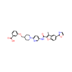 Cc1c(C(=O)Nc2ccc(N3CCC(COc4cccc(C(=O)O)c4)CC3)nc2)oc2ccc(-c3ncco3)cc12 ZINC000095589928