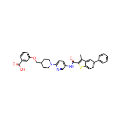 Cc1c(C(=O)Nc2ccc(N3CCC(COc4cccc(C(=O)O)c4)CC3)nc2)sc2ccc(-c3ccccc3)cc12 ZINC000095586594