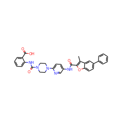 Cc1c(C(=O)Nc2ccc(N3CCN(C(=O)Nc4ccccc4C(=O)O)CC3)nc2)oc2ccc(-c3ccccc3)cc12 ZINC000095592712