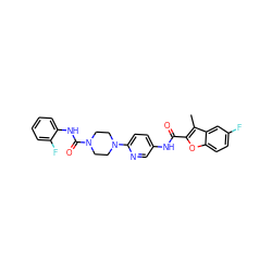 Cc1c(C(=O)Nc2ccc(N3CCN(C(=O)Nc4ccccc4F)CC3)nc2)oc2ccc(F)cc12 ZINC000095589356