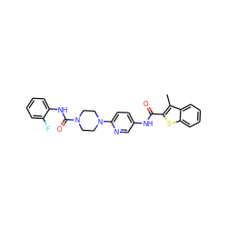 Cc1c(C(=O)Nc2ccc(N3CCN(C(=O)Nc4ccccc4F)CC3)nc2)sc2ccccc12 ZINC000095592386