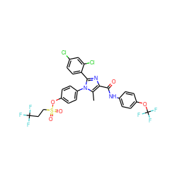 Cc1c(C(=O)Nc2ccc(OC(F)(F)F)cc2)nc(-c2ccc(Cl)cc2Cl)n1-c1ccc(OS(=O)(=O)CCC(F)(F)F)cc1 ZINC000162429024