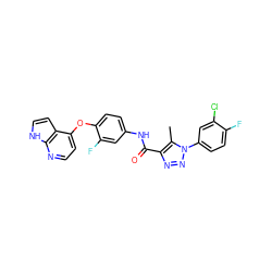 Cc1c(C(=O)Nc2ccc(Oc3ccnc4[nH]ccc34)c(F)c2)nnn1-c1ccc(F)c(Cl)c1 ZINC000653721423